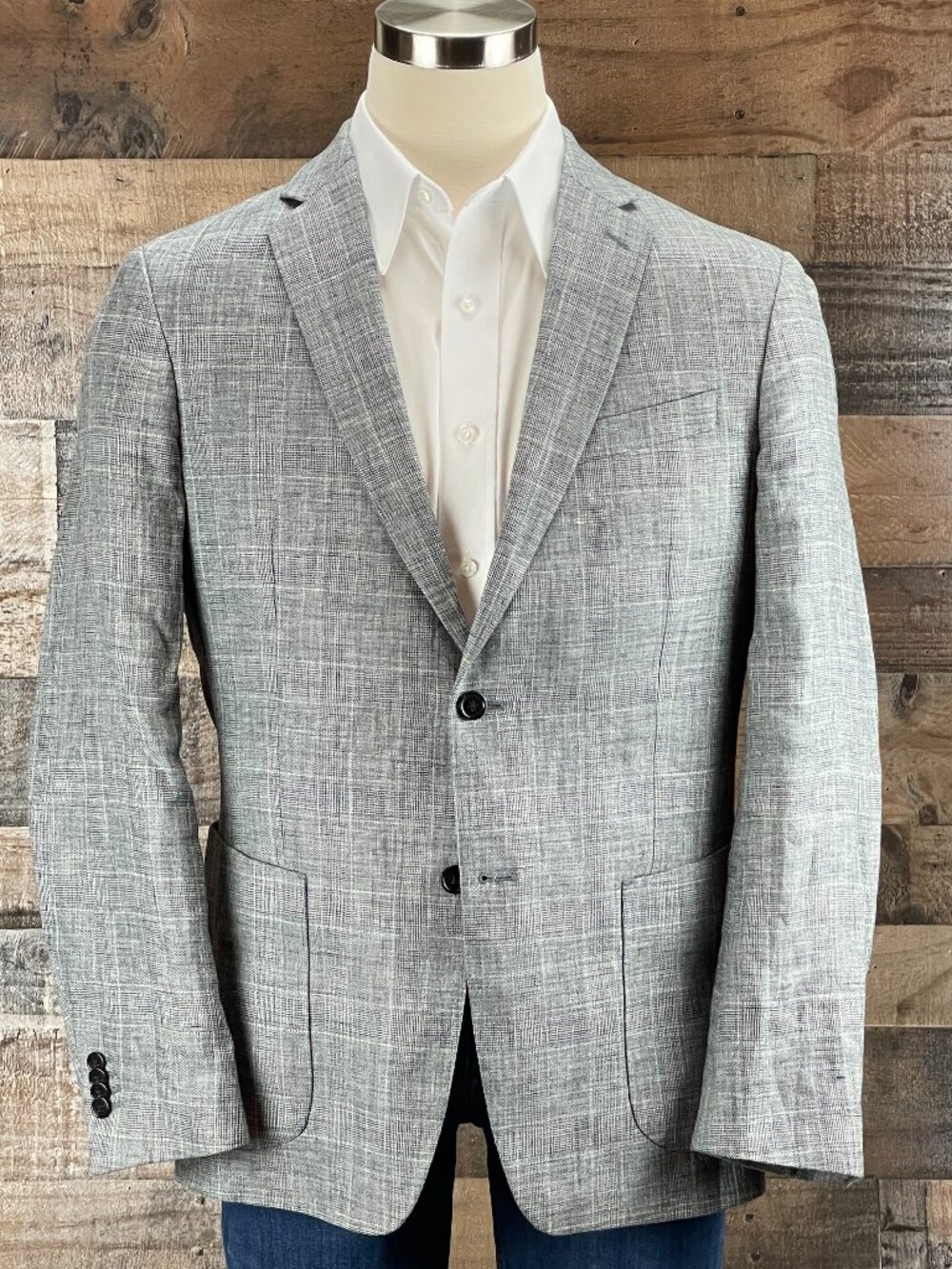 Banana Republic Sport Coat Mens 42R Slim Fit Gray Check Linen Blazer Suit Jacket